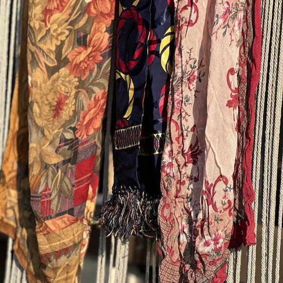 Vintage Accessories - Women’s Scarf Red Brown Floral Plaid Silky Designer Vintage Scarf